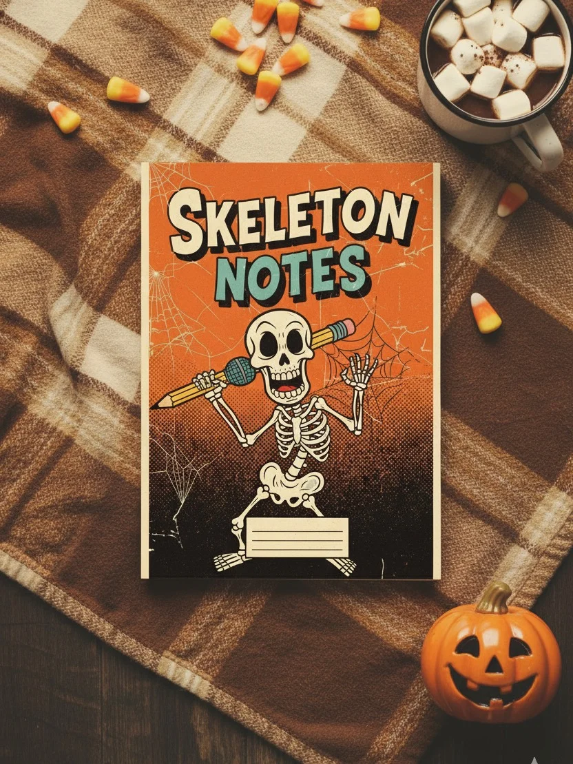 Skeleton Notes Digital Notebook Cover | Halloween Printable Journal | Retro Spooky Stationery | Vintage Comic Book Style Planner Binder product image (4)