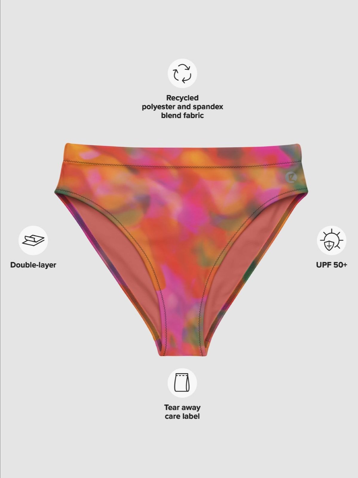 Recycle Padded Bikini Bottom "Trendy Vibrant Pink Orange Tie Dye" Printed product image (6)