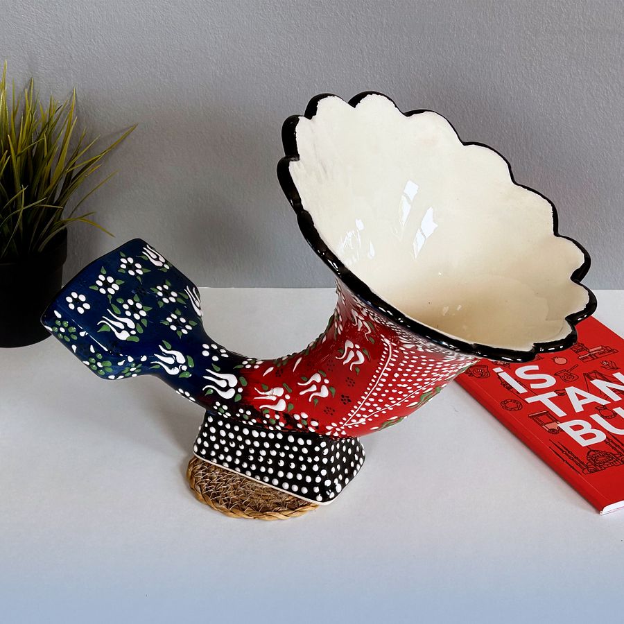 Gramophone Phone Speaker (red-blue), Ceramic Gramophone, Audio iPhone Dock Speaker — handmade pottery, handmade ceramic, home decor, handmade gift product image (3)