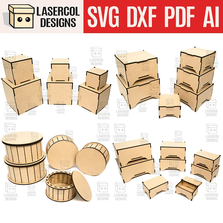 Boxes Bundle (Set 5-6-7-8) - Laser Cut Files product image (1)
