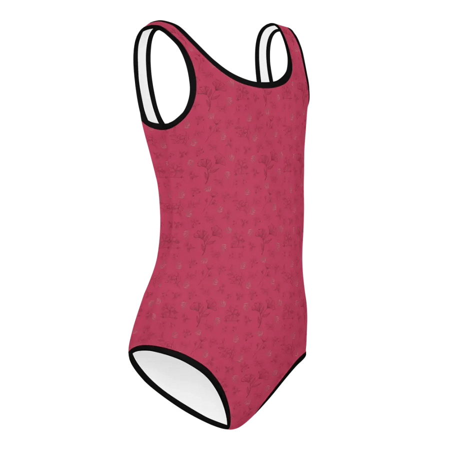 Gold Leaves and Chocolate Flowers Magenta Kids Swimsuit product image (4)