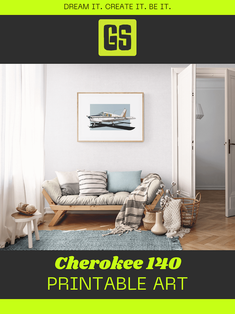 Piper Cherokee 140 ZS-EEJ Digital Printable Aviation Art Illustration The perfect Pilot Gift product image (2)