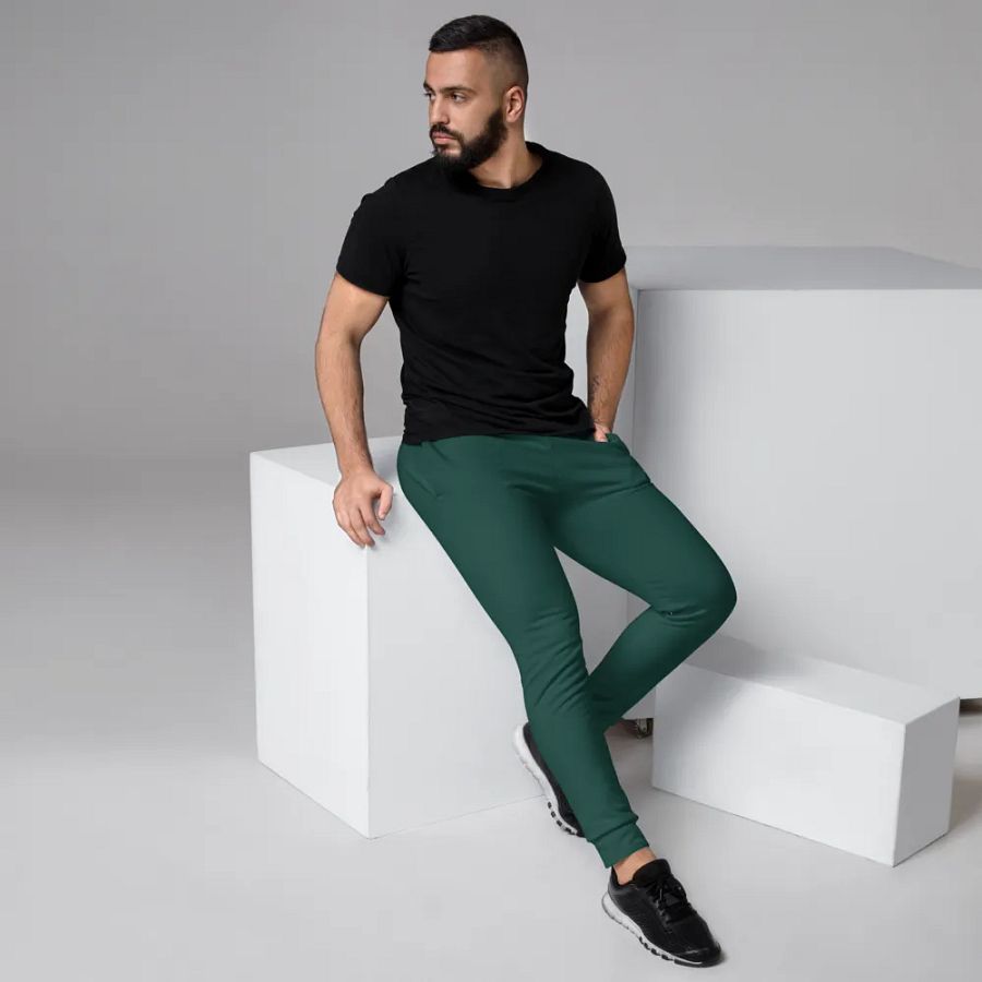 Plain Dark Green Soft Summer Recycled Polyester Premium Men's Joggers by Treasure Pie product image (3)