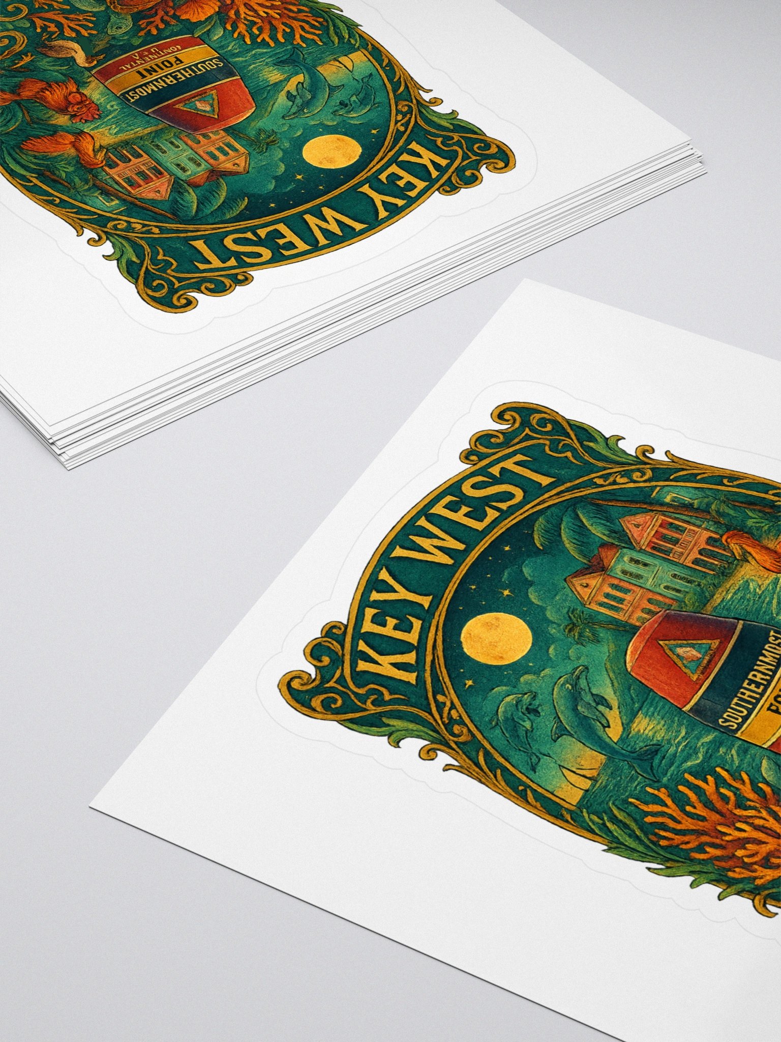 Kiss-Cut Key West Tropical Sticker with Southernmost Point Buoy product image (4)