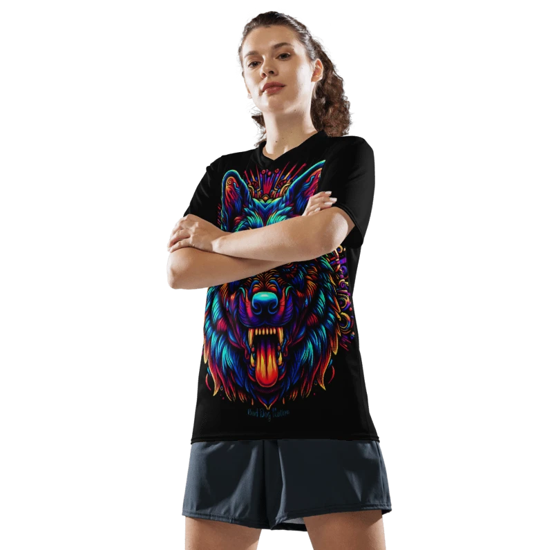 Psychedelic German Shepherd - Recycled unisex sports jersey product image (6)