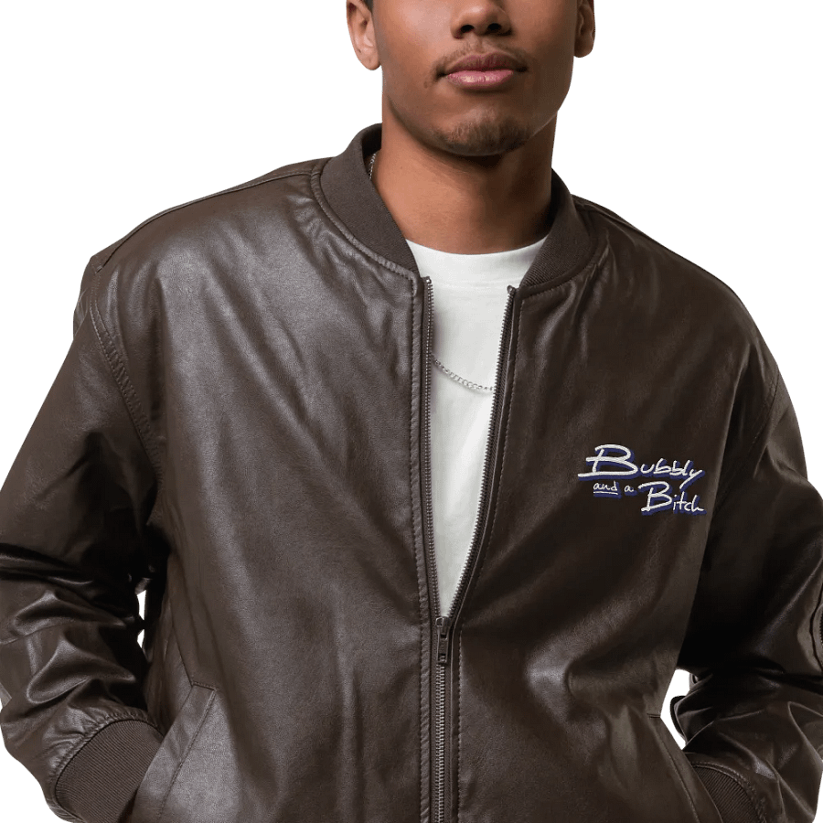 Bubbly and a B (navy shadow design) faux leather bomber jacket product image (6)