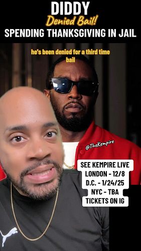 Diddy DENIED Bail for a THIRD Time! 

SEE KEMPIRE LIVE. Tix in Bio. 

#diddy #seancombs #kempire #kempiredaily #kempireafterdark