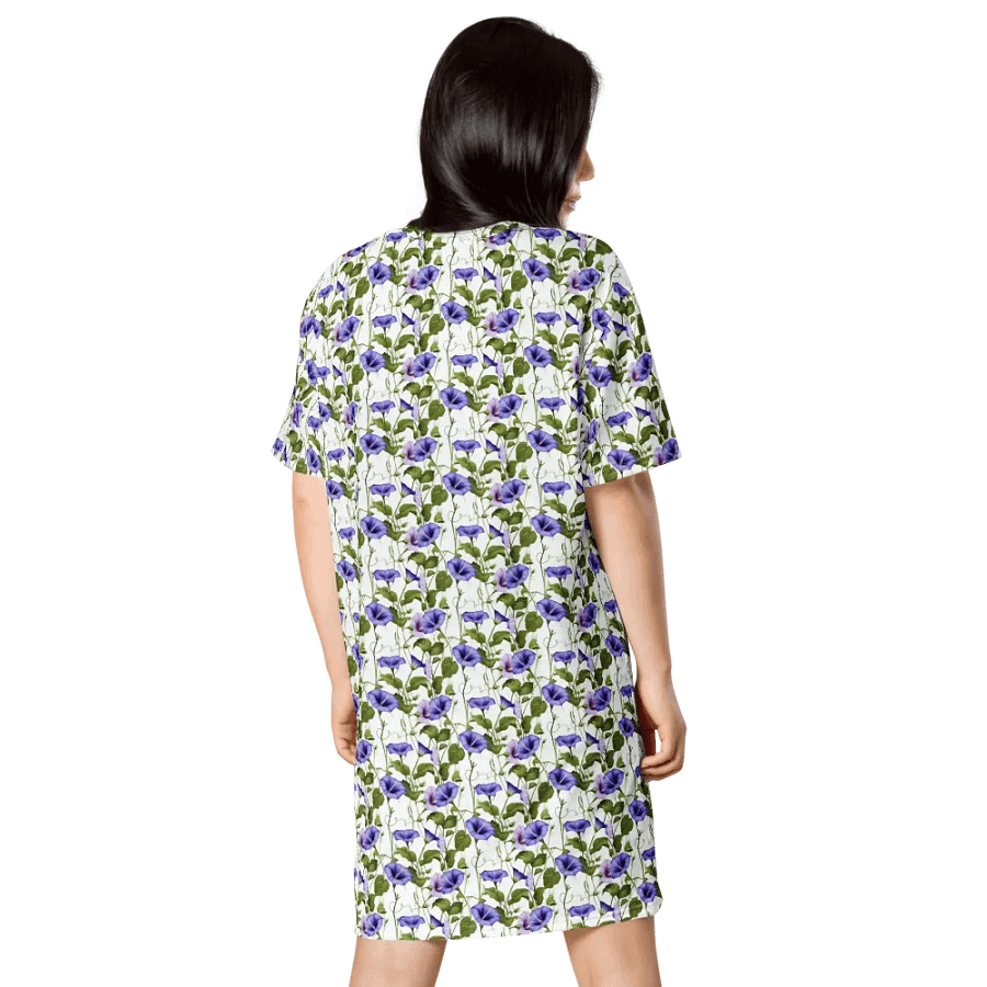 Woman Floral White Seamless T-Shirt Dress | Morning Glory Flower product image (3)