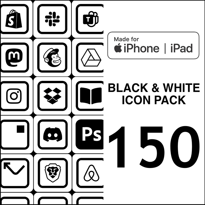 Icons Pack - iOS & iPadOS - Black & White Edition product image (1)