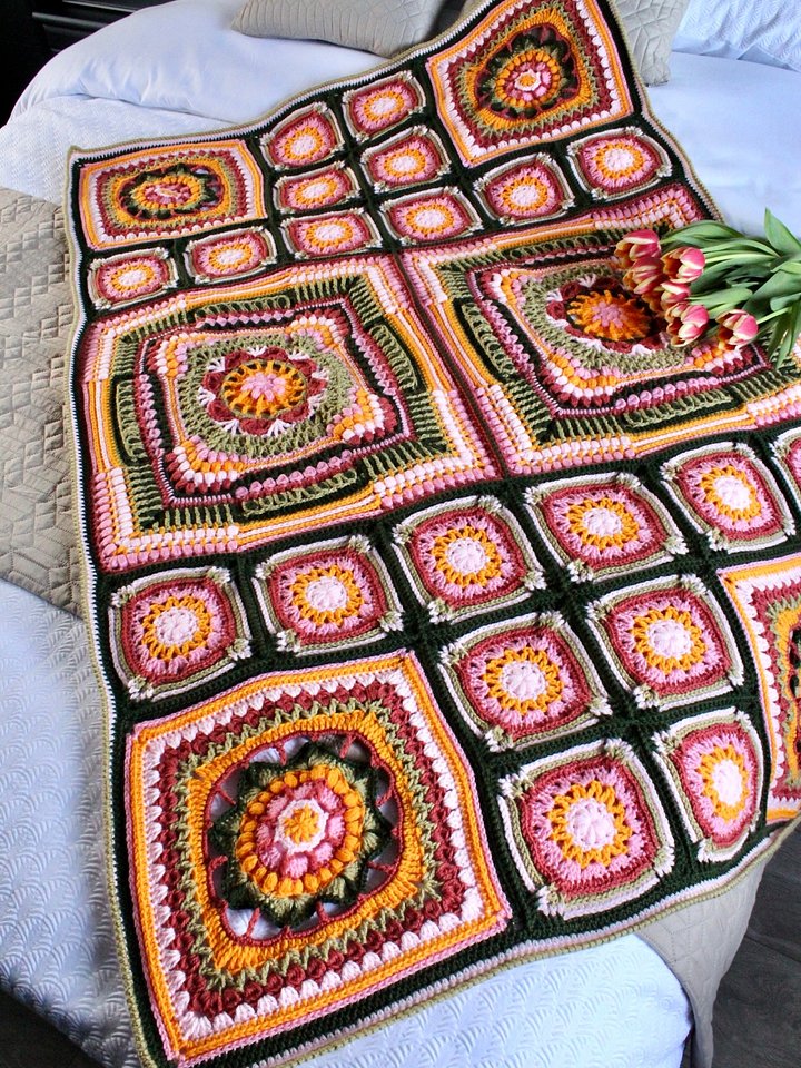 Floral Bloom Spring Crochet Blanket - Crochet Squares Blanket Pattern PDF product image (2)