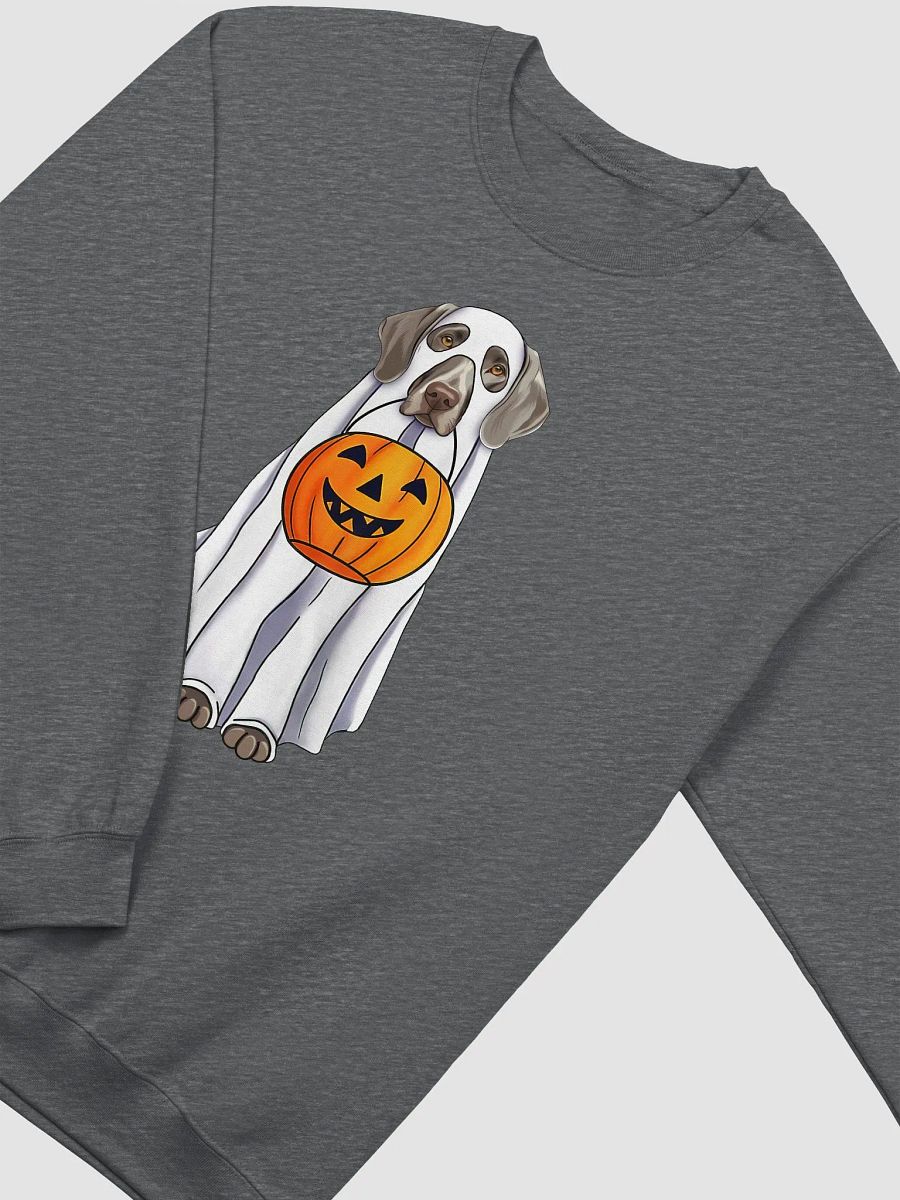Weimaraner Halloween Sweatshirt | Funny Fall and Halloween Weimaraner Wearing a Ghost Costume with Pumpkin Basket product image (8)