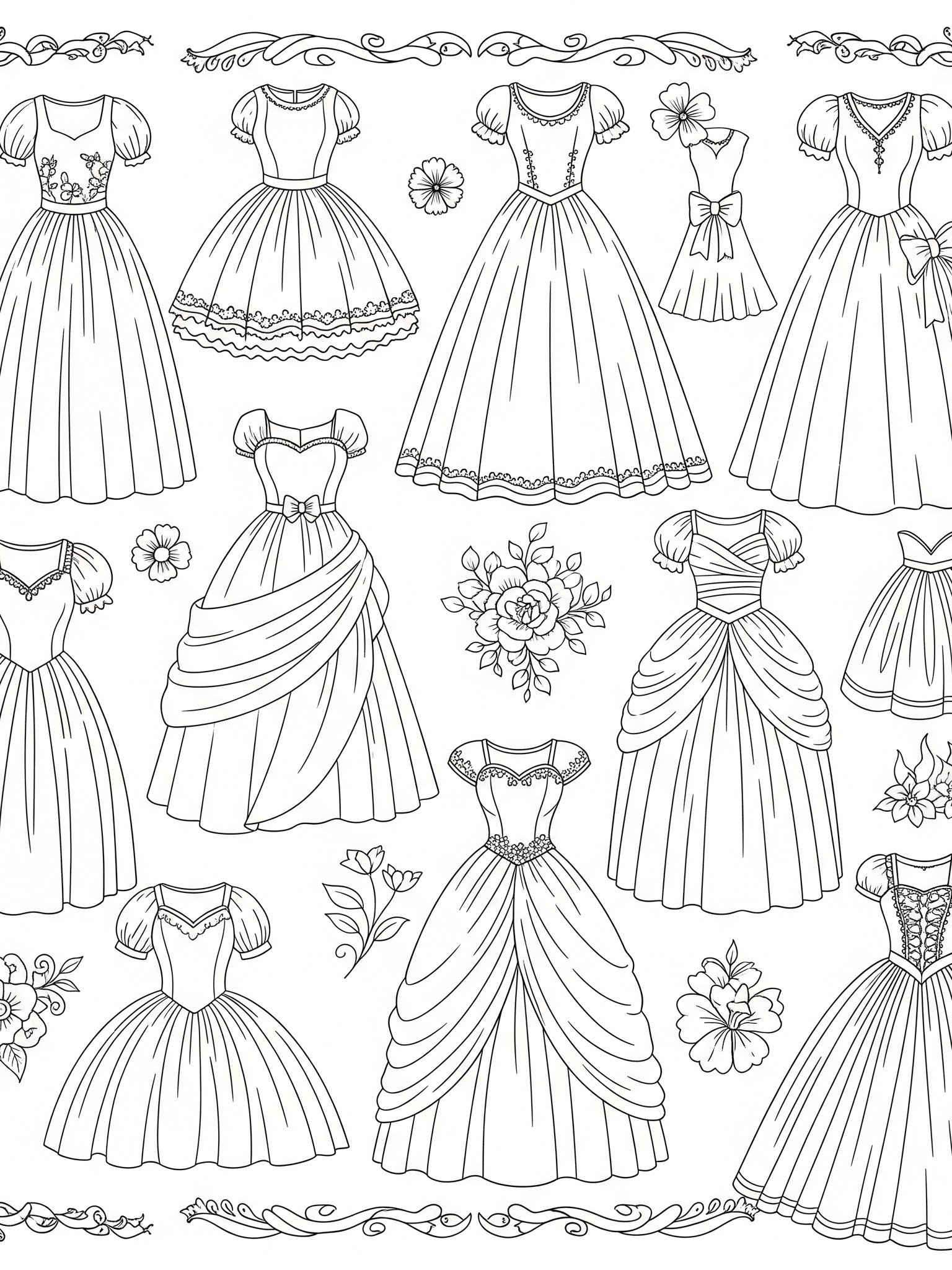 Dresses Colouring Pages, Printing Coloring Pages, Cute and Beautiful Dresses product image (1)