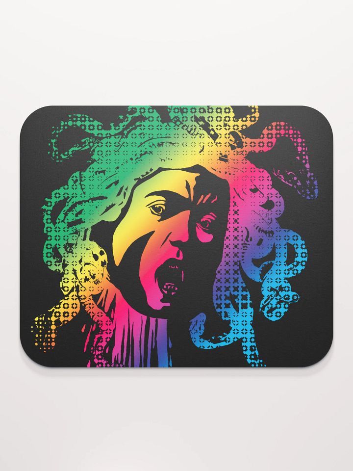 Rainbow Halftone Medusa on Dark CloseUp - Mouse pad product image (2)