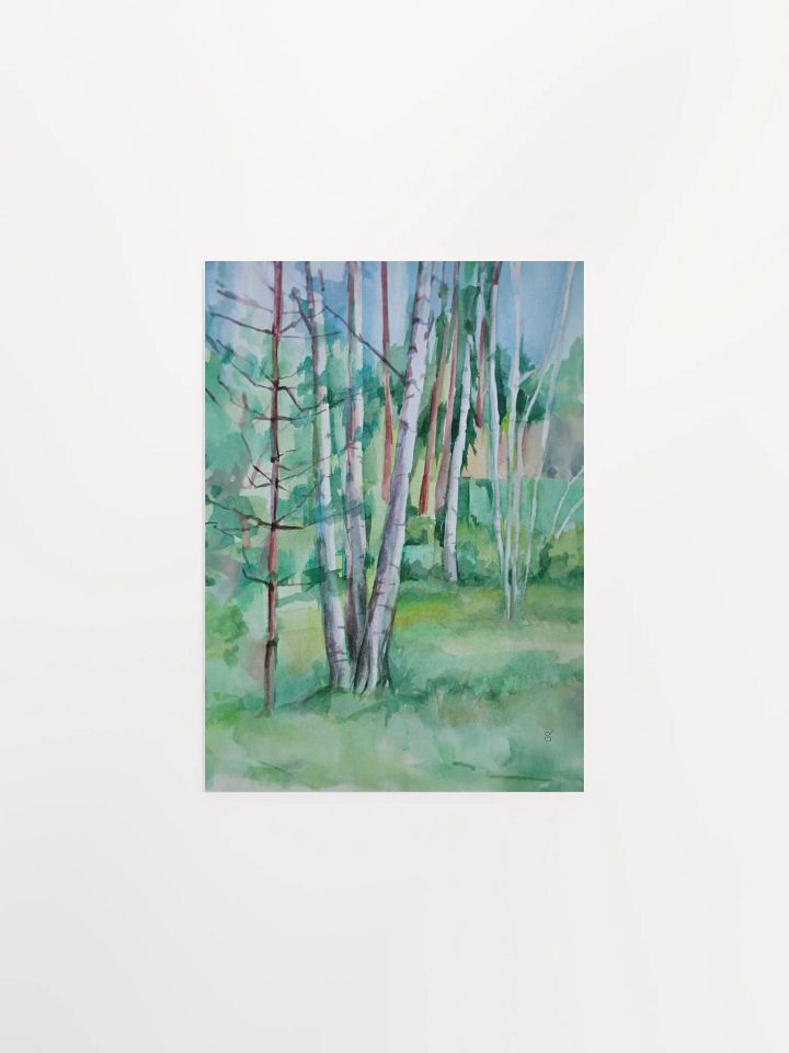 Serene Birch Forest Watercolor Poster - Nice Forest Dacha product image (1)
