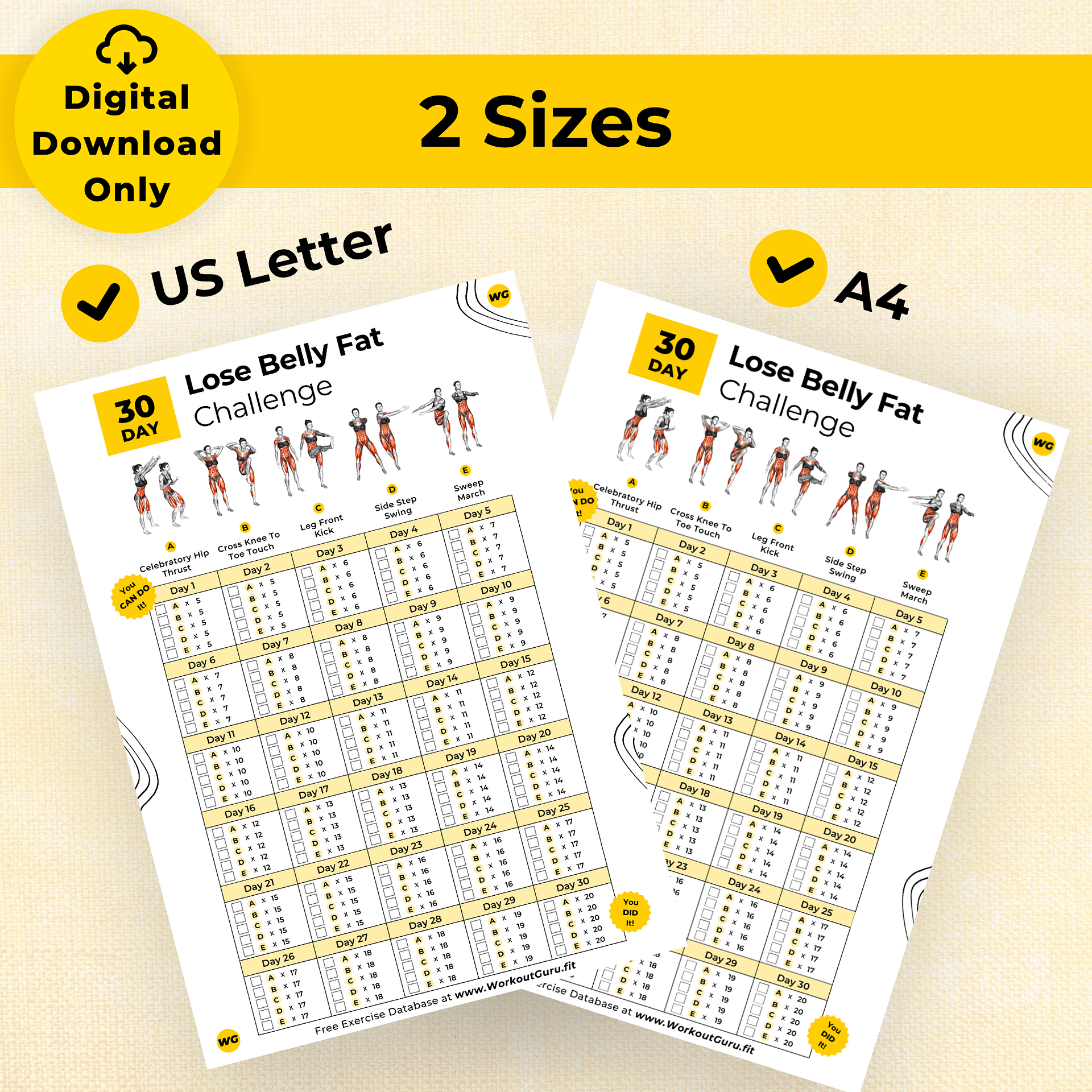 30 Day Lose Belly Fat Challenge - Printable Workout Tracker product image (6)