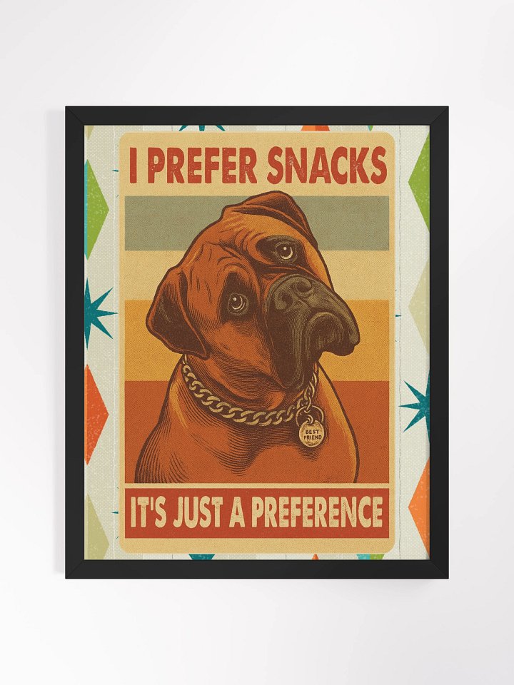 I Prefer Snacks – Funny Bullmastiff Retro 16x20 inch Art Print | Vintage Mid-Century Dog Lover Wall Décor product image (1)