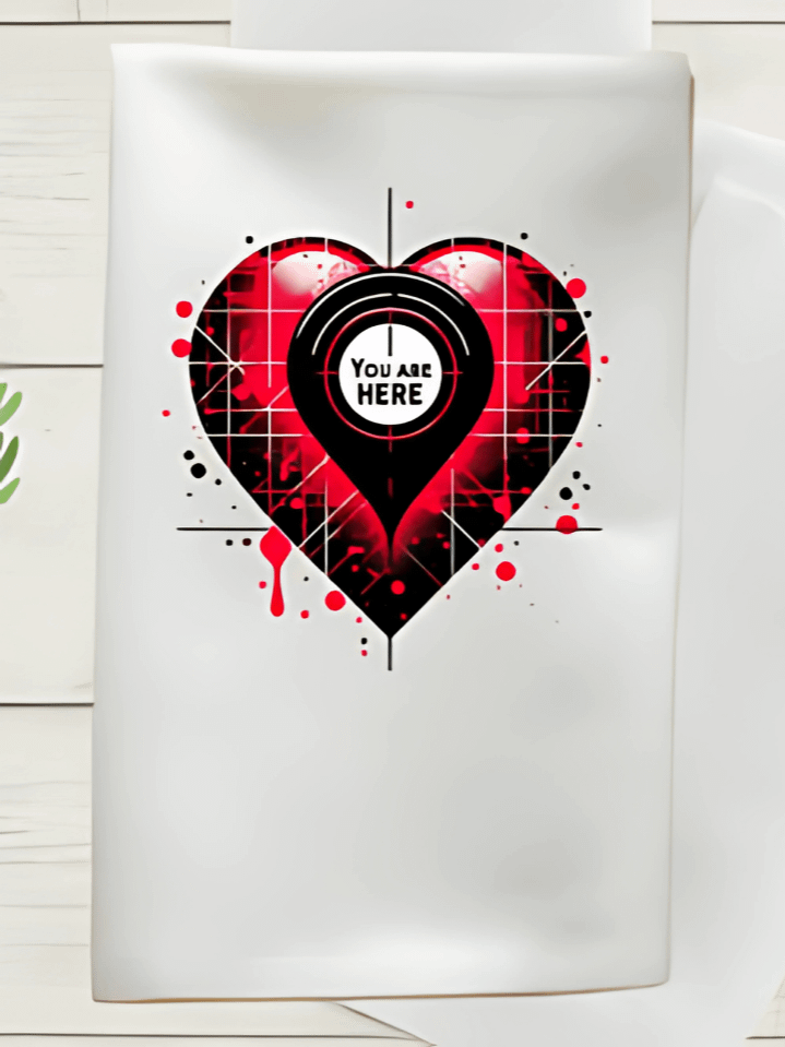 Heart with "You Are Here" Valentine Kitchen Towel Sublimation Design – high-quality 300 DPI PNG digital download product image (1)