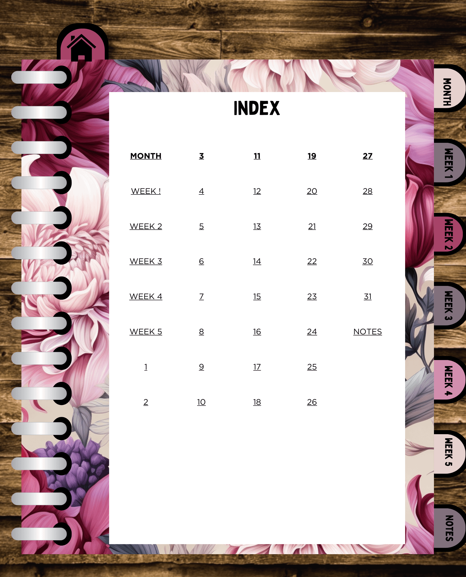 Pink Floral Undated Digital Monthly Planner, Journal, 70 pages product image (3)
