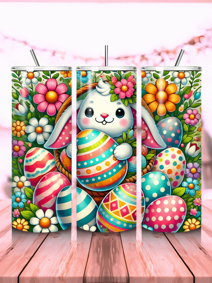 Cute Easter Bunny Skinny Tumbler Wrap – 20oz Sublimation PNG Design – Adorable Spring Rabbit – Festive Digital Download – High-Resolution 300 DPI product image (1)