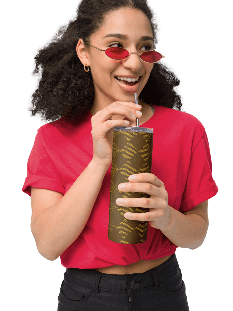 Brown and Gold Diamonds on 20-ounce Stainless Steel Tumbler with Straw product image (7)