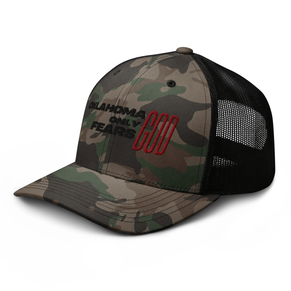 'OKLAHOMA ONLY FEARS GOD' snapback Camo Trucker Hat product image (6)