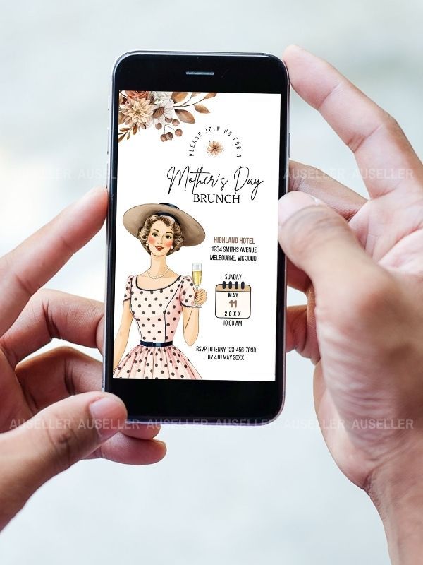 Mother's Day Brunch Invitation Bundle - Lady With Hat And Polka Dot Dress product image (8)