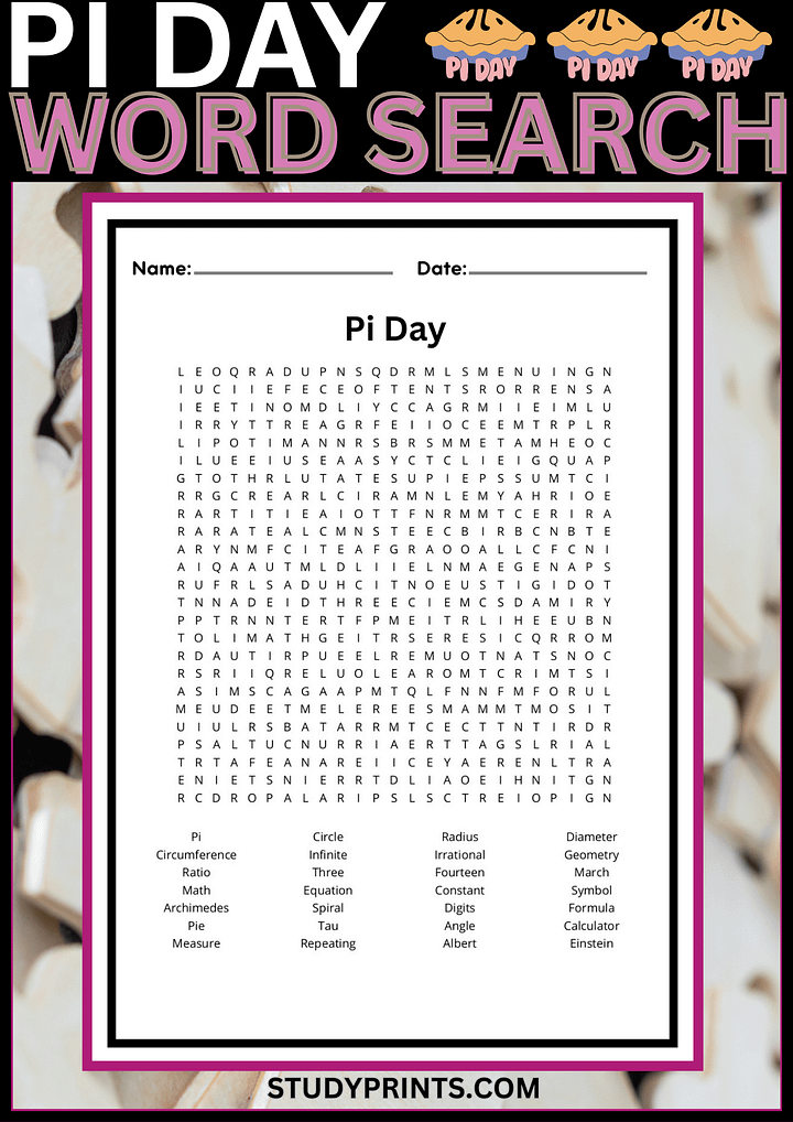 Pi Day Word Search product image (1)