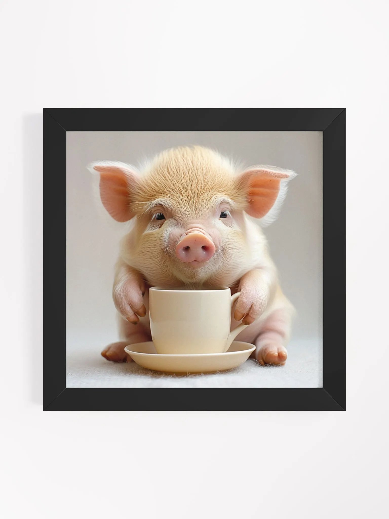Cute Coffee Lover Baby Piglet Framed Wall Art product image (1)
