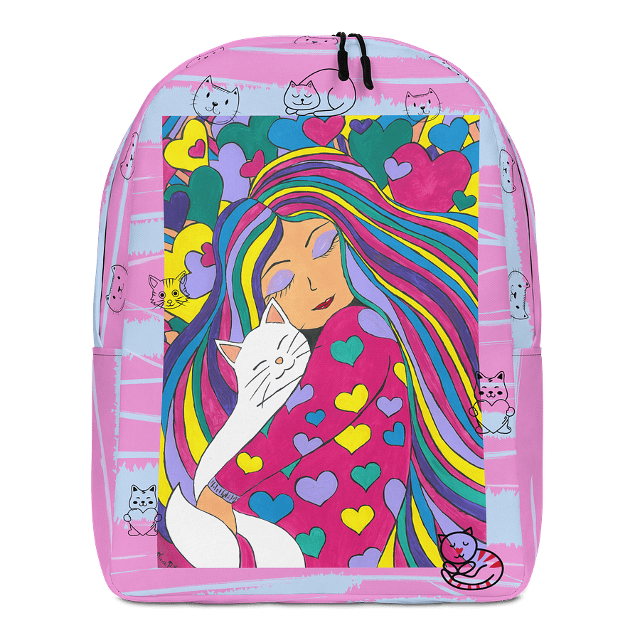 Girl with the cat (art by Dina R.) acrylic painting picture - Minimalist Backpack product image (1)