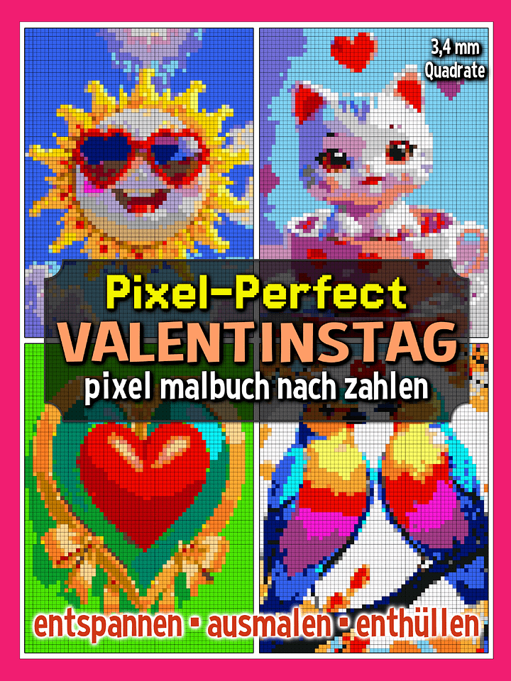 Pixel-Perfect Valentinstag Pixel Malbuch nach Zahlen - Druckbares PDF product image (1)