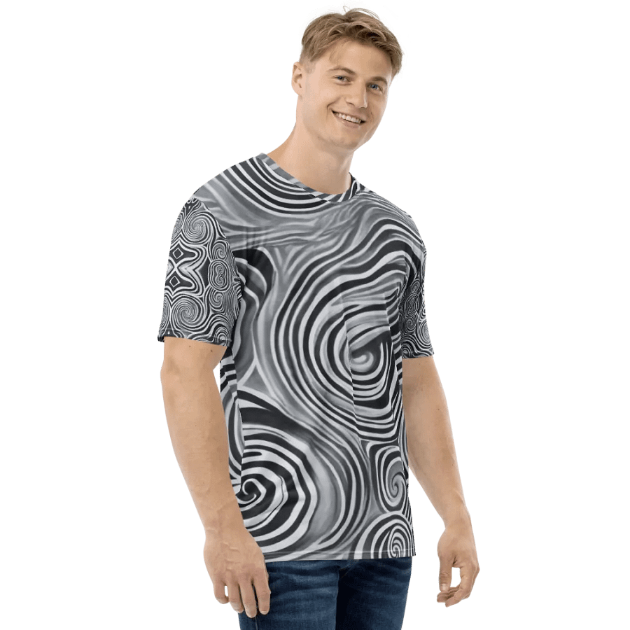 Funky Black and White Noir Liquid Tie-Dye Men's T-shirt product image (4)