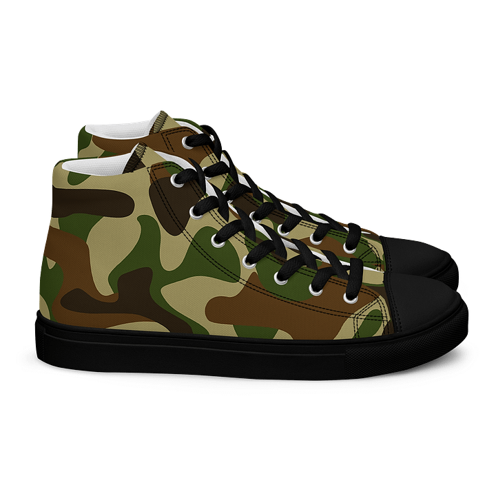 Woodland Green Army Camouflage Military Camo Pattern Women's High Top Canvas Shoes product image (2)