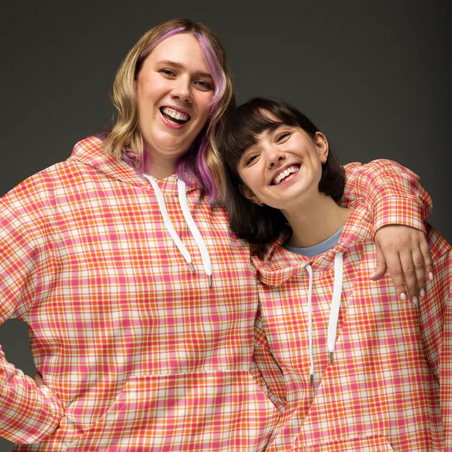 Orange and Hot Pink Plaid Hoodie product image (3)