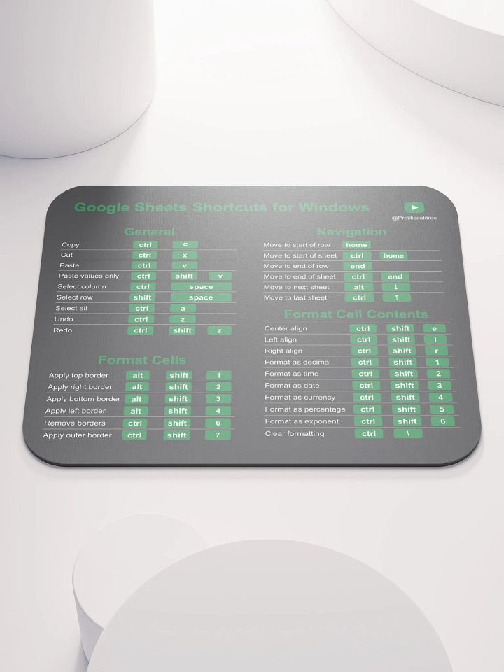 Keyboard Shortcuts Mouse Pad for Windows - Google Sheets product image (1)
