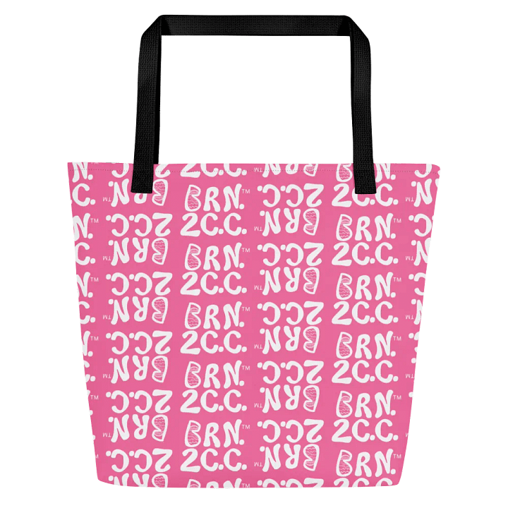 BRN.2C.C.™ | Large Tote Bag with Pocket | Coastal Classic | All-Over Logo Print | White Logo Repeat on Brilliant Rose product image (1)