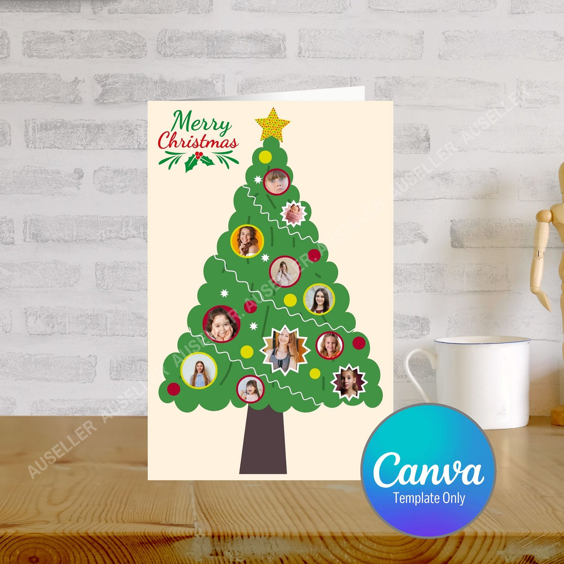 Christmas Tree With Photo Portraits Card Template product image (1)