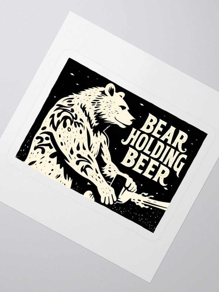 Whimsical Bear with Beer | Linocut Art Sticker product image (5)
