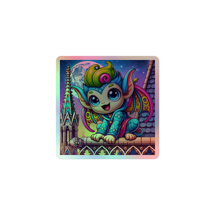 Rainbow Chibi Gargoyle Sticker – Colorful Guardian product image (1)
