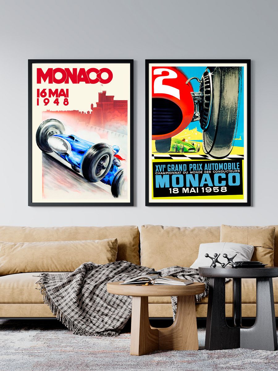 Monaco Vintage F1 Grand Prix, 1958 poster — Vintage Formula 1 poster, Monaco Grand Prix poster, retro travel poster, retro travel art product image (2)