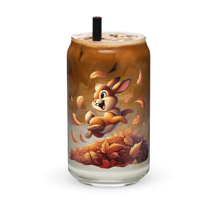 Autumn Leaves Bunny Rabbit Glass with Optional Lid and Straw product image (36)