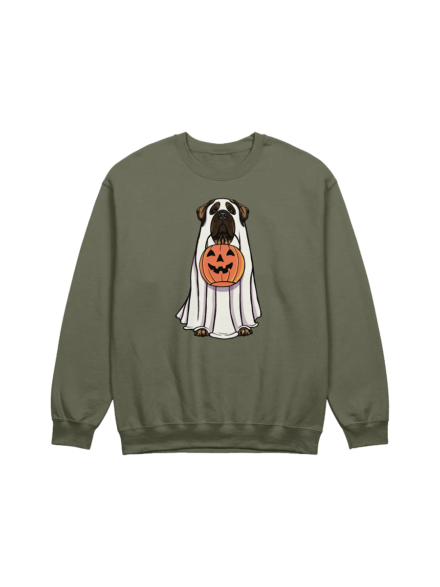 Funny Halloween English Mastiff(Brindle) Sweatshirt | Funny English Mastiff Wearing a Ghost Costume and Holding a Pumpkin Basket product image (17)