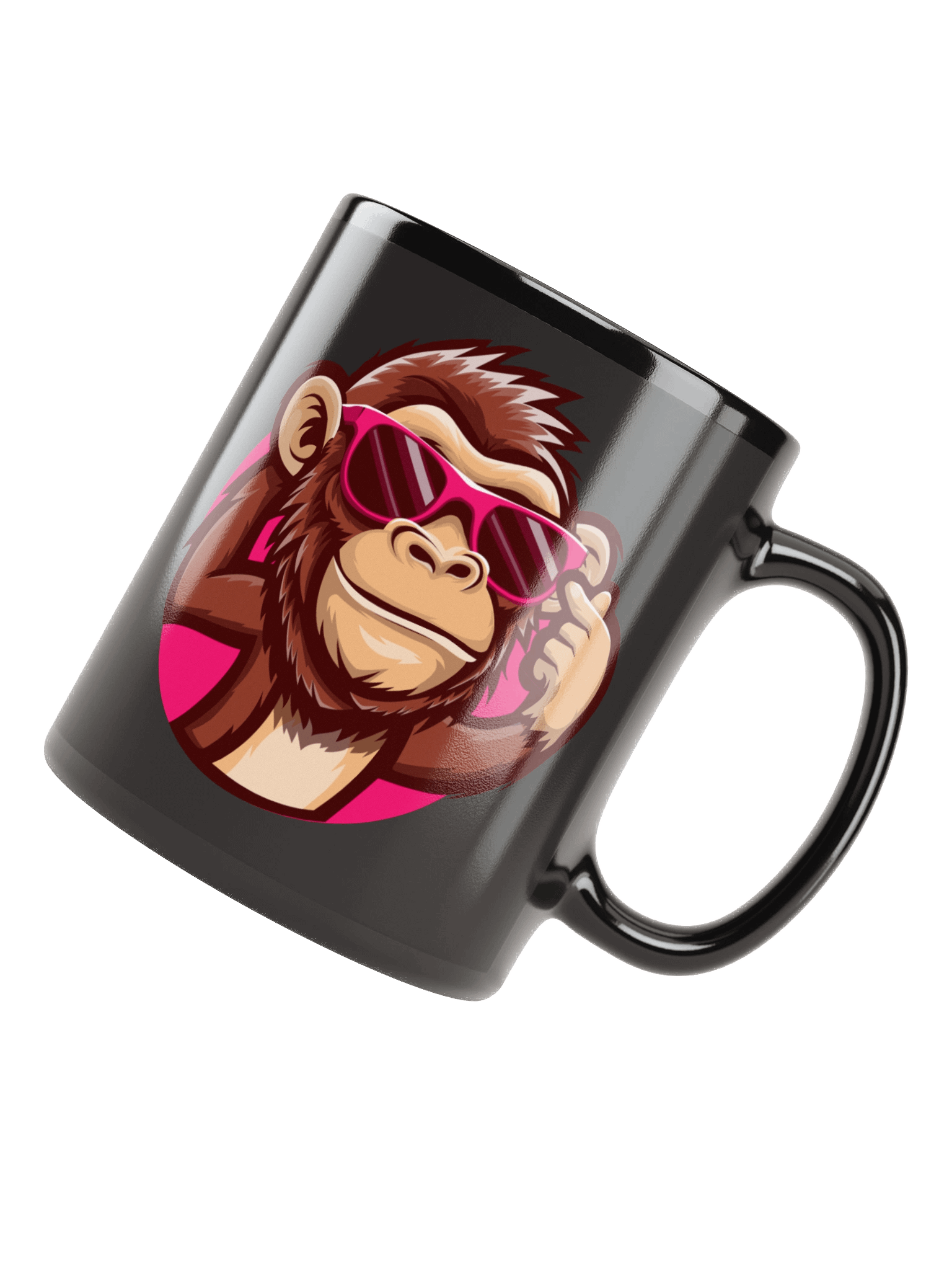 Playful Monkey Pink Sunglasses Black Coffee Mug product image (5)