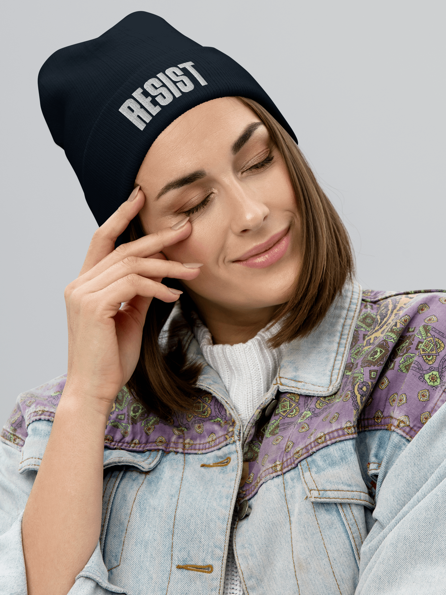 Resist Embroidered Knit Beanie, Resistance Skull Cap product image (10)