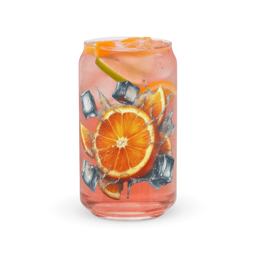 Orange fruit slices floating in the water, water and ice cubes design_02-Can-Shaped Glass product image (7)