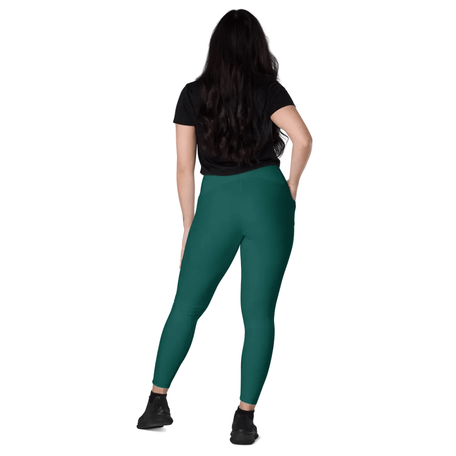 Plain Dark Green True Summer Women's High Waisted Premium Crossover Leggings with Pockets by Treasure Pie product image (10)