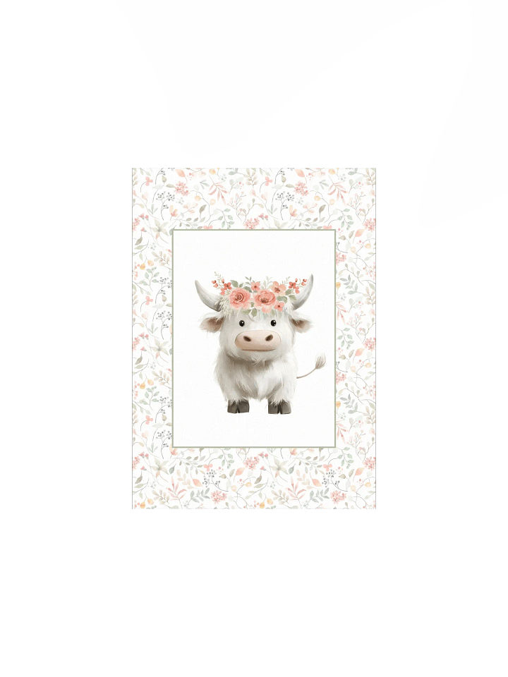 Cute White Highland Cow with Florals Nursery Print product image (2)