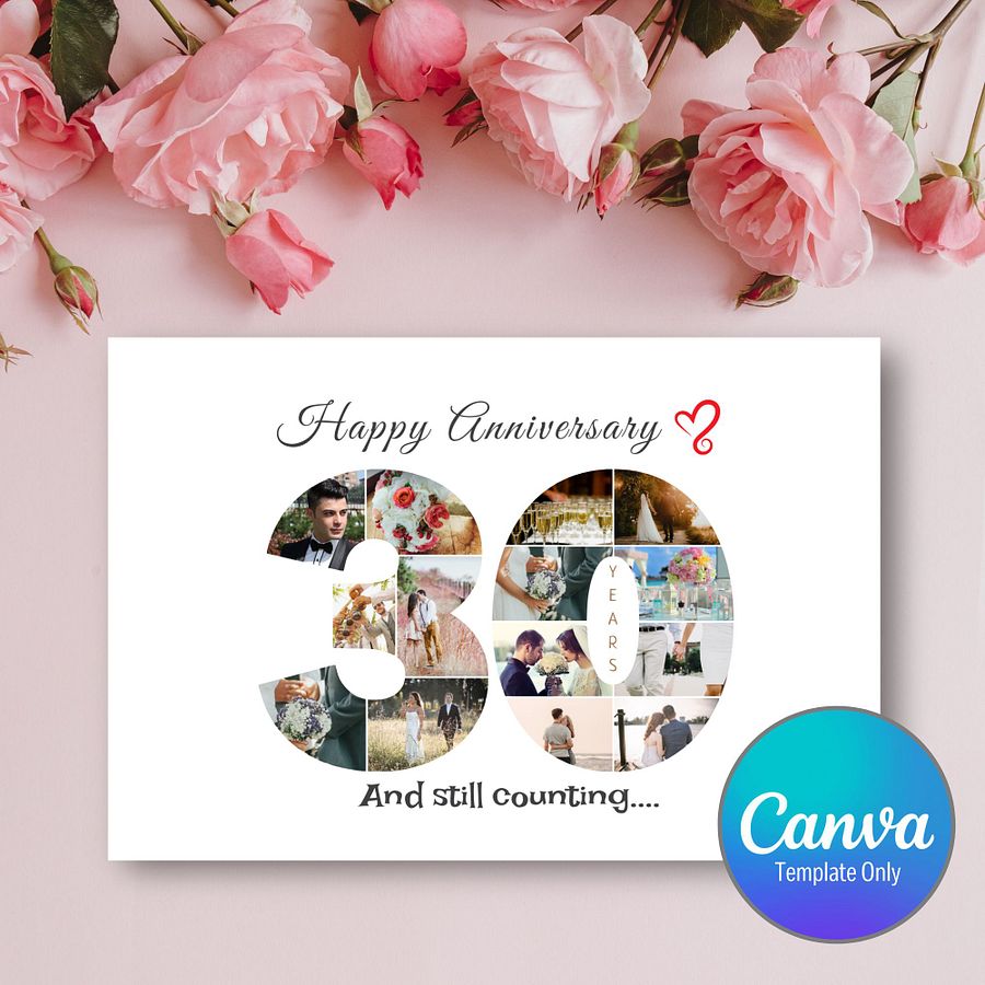30 Year Anniversary Photo Card Editable Canva Template product image (1)