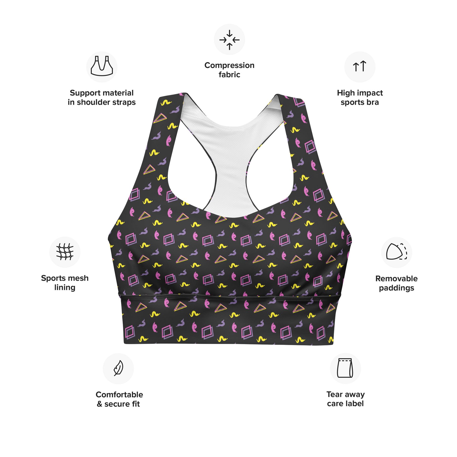 Oh worm black pattern sports bra product image (6)