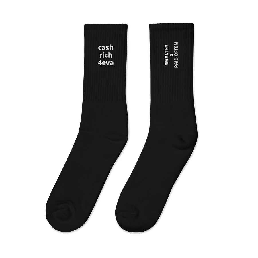 White Lettering WEALTHY $ PAID OFTEN Crew Socks product image (6)