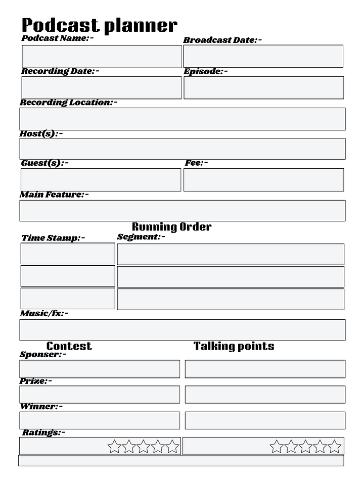 Mic Drop: Your Podcast Planning ” “Broadcast Blueprint: The Podcaster’s Companion” “Recording Ready: The Complete Podcast Planner product image (1)